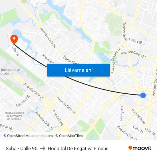 Suba - Calle 95 to Hospital De Engativá Emaús map