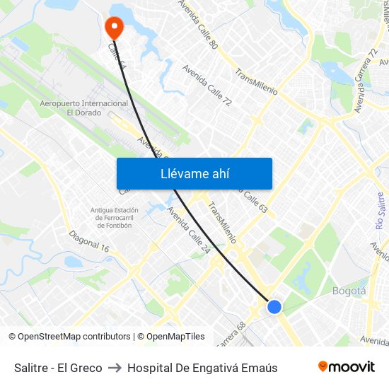 Salitre - El Greco to Hospital De Engativá Emaús map