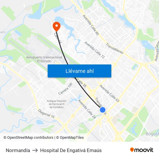 Normandía to Hospital De Engativá Emaús map