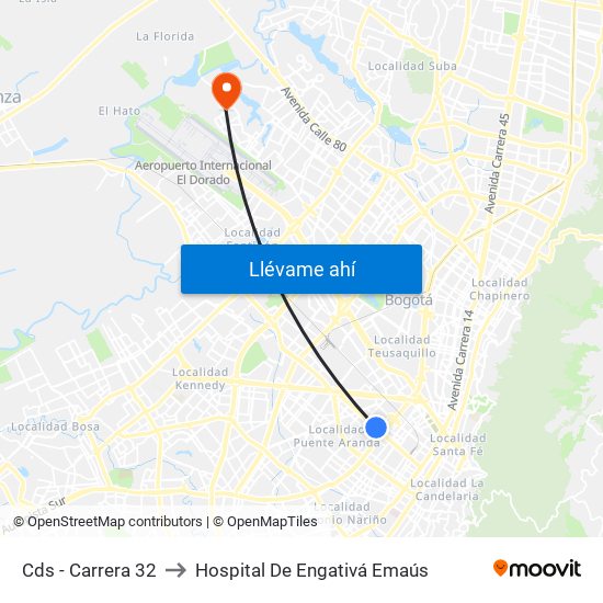 Cds - Carrera 32 to Hospital De Engativá Emaús map