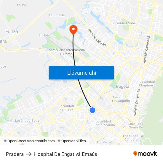 Pradera to Hospital De Engativá Emaús map