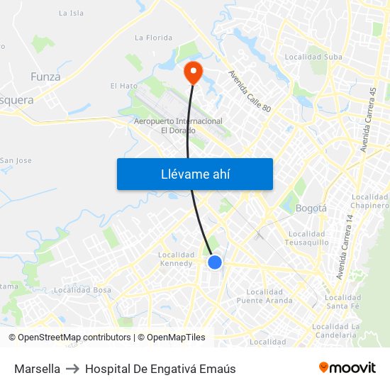 Marsella to Hospital De Engativá Emaús map