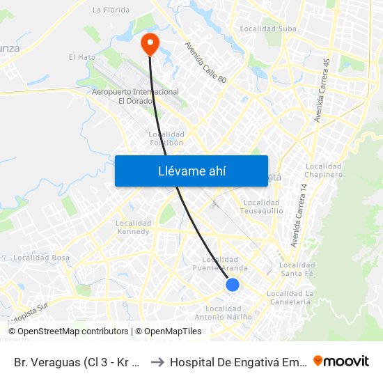 Br. Veraguas (Cl 3 - Kr 29a) to Hospital De Engativá Emaús map