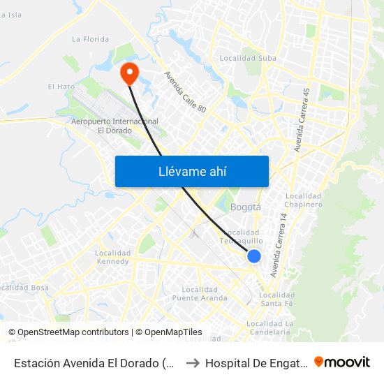 Estación Avenida El Dorado (Av. NQS - Cl 40a) to Hospital De Engativá Emaús map