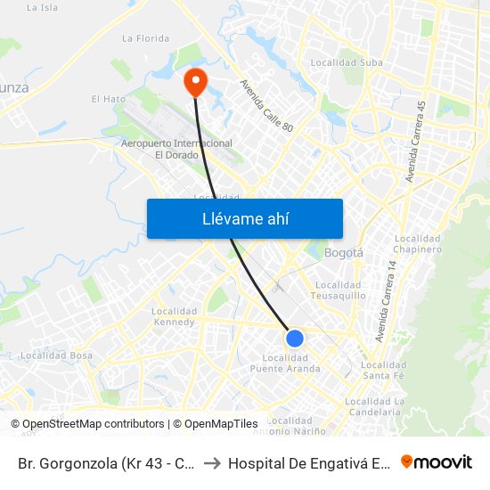 Br. Gorgonzola (Kr 43 - Cl 12b) to Hospital De Engativá Emaús map