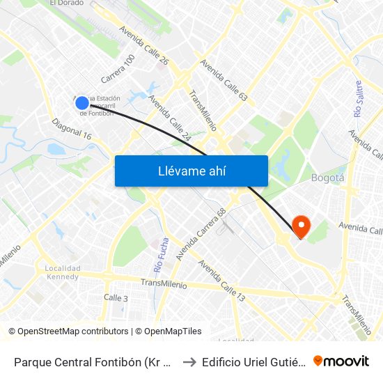 Parque Central Fontibón (Kr 99 - Cl 17a) (B) to Edificio Uriel Gutiérrez (861) map