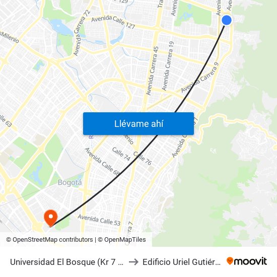 Universidad El Bosque (Kr 7 Bis - Cl 131) to Edificio Uriel Gutiérrez (861) map