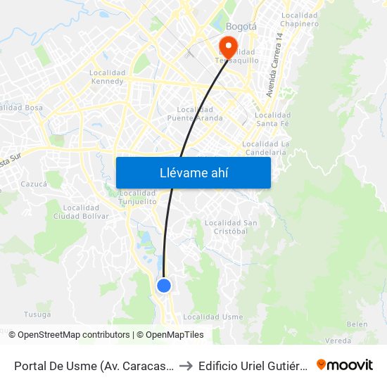 Portal De Usme (Av. Caracas - Cl 64 Sur) to Edificio Uriel Gutiérrez (861) map