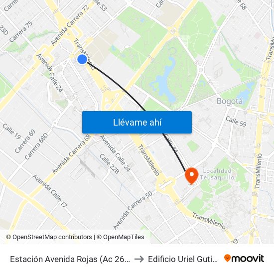 Estación Avenida Rojas (Ac 26 - Kr 69d Bis) (B) to Edificio Uriel Gutiérrez (861) map