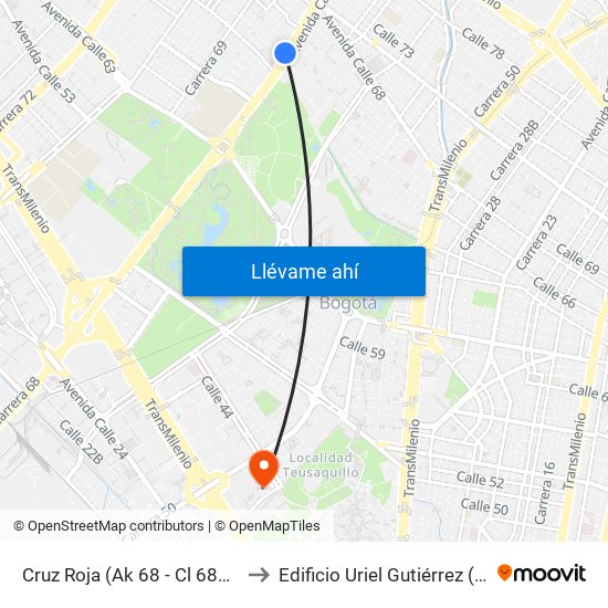 Cruz Roja (Ak 68 - Cl 68b) (D) to Edificio Uriel Gutiérrez (861) map