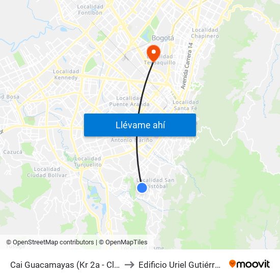 Cai Guacamayas (Kr 2a - Cl 37b Sur) to Edificio Uriel Gutiérrez (861) map