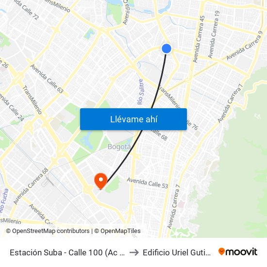 Estación Suba - Calle 100 (Ac 100 - Kr 62) (C) to Edificio Uriel Gutiérrez (861) map