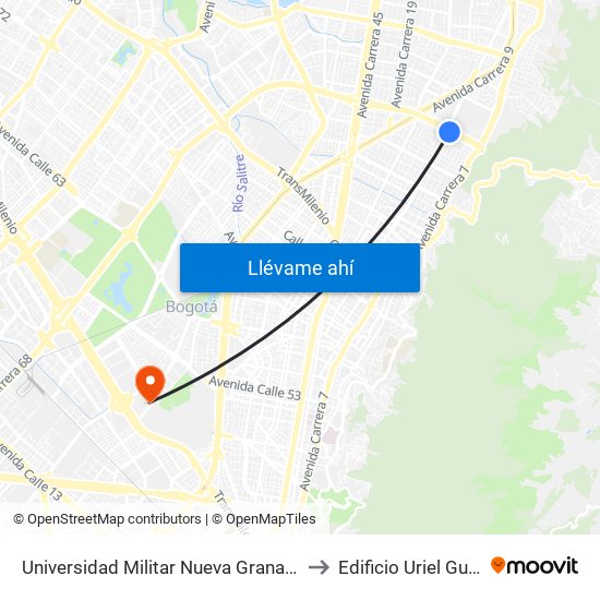 Universidad Militar Nueva Granada (Ac 100 - Kr 10) (B) to Edificio Uriel Gutiérrez (861) map