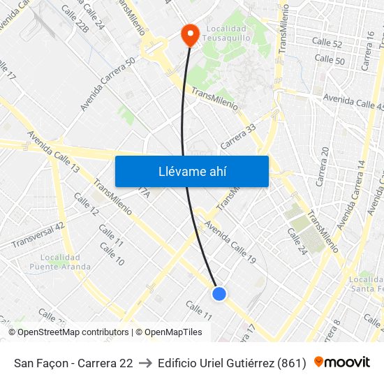 San Façon - Carrera 22 to Edificio Uriel Gutiérrez (861) map