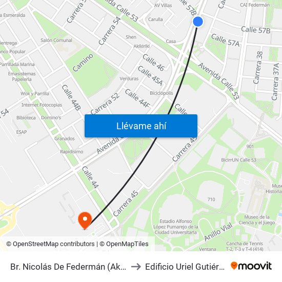 Br. Nicolás De Federmán (Ak 50 - Cl 57b) to Edificio Uriel Gutiérrez (861) map