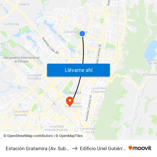 Estación Gratamira (Av. Suba - Cl 132a) to Edificio Uriel Gutiérrez (861) map