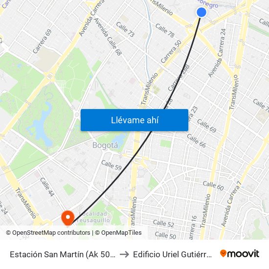 Estación San Martín (Ak 50 - Cl 86b) to Edificio Uriel Gutiérrez (861) map