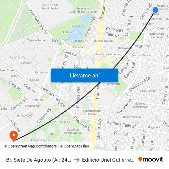 Br. Siete De Agosto (Ak 24 - Cl 66) to Edificio Uriel Gutiérrez (861) map