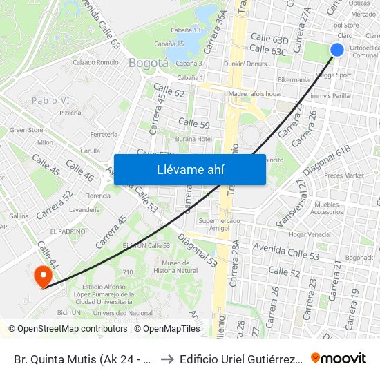 Br. Quinta Mutis (Ak 24 - Cl 63c) to Edificio Uriel Gutiérrez (861) map