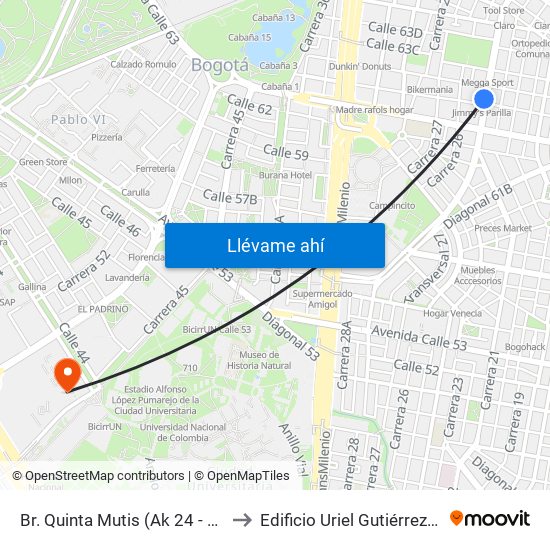 Br. Quinta Mutis (Ak 24 - Cl 63a) to Edificio Uriel Gutiérrez (861) map