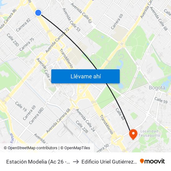 Estación Modelia (Ac 26 - Kr 82) to Edificio Uriel Gutiérrez (861) map