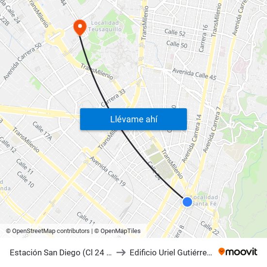 Estación San Diego (Cl 24 - Ak 10) to Edificio Uriel Gutiérrez (861) map