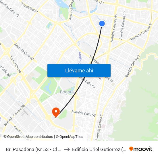 Br. Pasadena (Kr 53 - Cl 107) to Edificio Uriel Gutiérrez (861) map