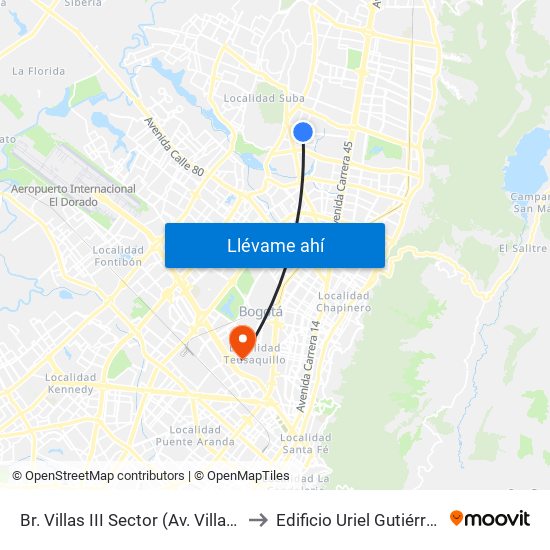 Br. Villas III Sector (Av. Villas - Cl 129) to Edificio Uriel Gutiérrez (861) map