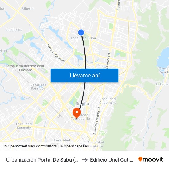 Urbanización Portal De Suba (Cl 137 - Kr 90a) to Edificio Uriel Gutiérrez (861) map