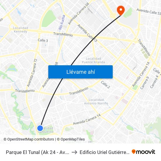 Parque El Tunal (Ak 24 - Av. Boyacá) to Edificio Uriel Gutiérrez (861) map