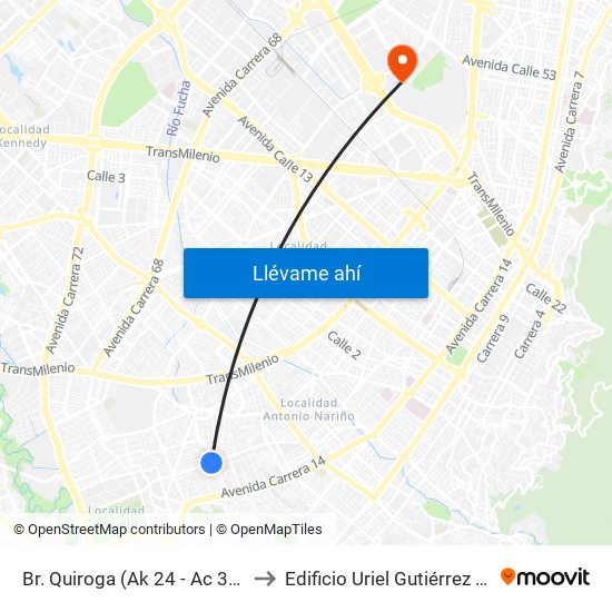 Br. Quiroga (Ak 24 - Ac 36 Sur) to Edificio Uriel Gutiérrez (861) map