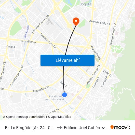 Br. La Fragüita (Ak 24 - Cl 7 Sur) to Edificio Uriel Gutiérrez (861) map