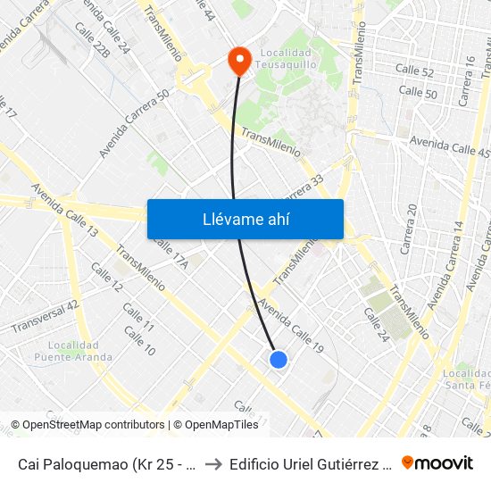 Cai Paloquemao (Kr 25 - Cl 17) to Edificio Uriel Gutiérrez (861) map