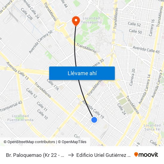 Br. Paloquemao (Kr 22 - Cl 18) to Edificio Uriel Gutiérrez (861) map