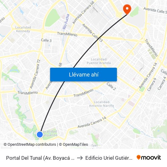 Portal Del Tunal (Av. Boyacá - Ak 24) (A) to Edificio Uriel Gutiérrez (861) map