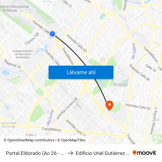 Portal Eldorado (Ac 26 - Tv 93) to Edificio Uriel Gutiérrez (861) map