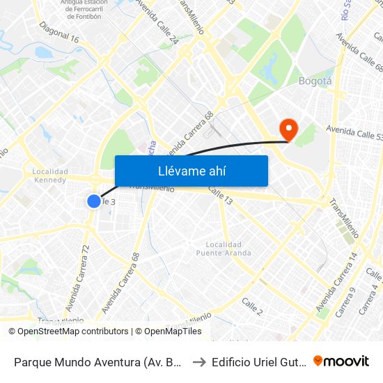 Parque Mundo Aventura (Av. Boyacá - Cl 2a Bis) (A) to Edificio Uriel Gutiérrez (861) map