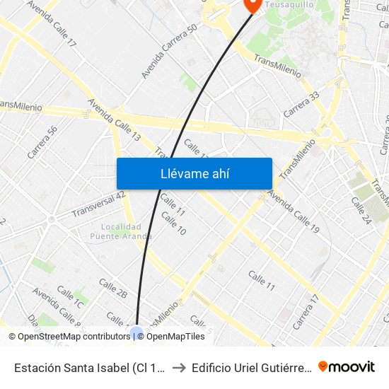 Estación Santa Isabel (Cl 1f - Kr 31) to Edificio Uriel Gutiérrez (861) map