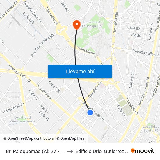 Br. Paloquemao (Ak 27 - Ac 19) to Edificio Uriel Gutiérrez (861) map