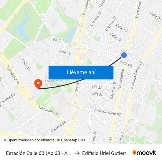 Estación Calle 63 (Ac 63 - Av. Caracas) to Edificio Uriel Gutiérrez (861) map