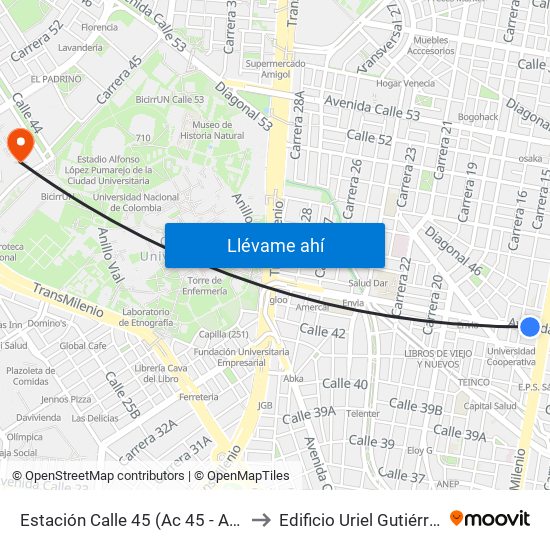 Estación Calle 45 (Ac 45 - Av. Caracas) to Edificio Uriel Gutiérrez (861) map