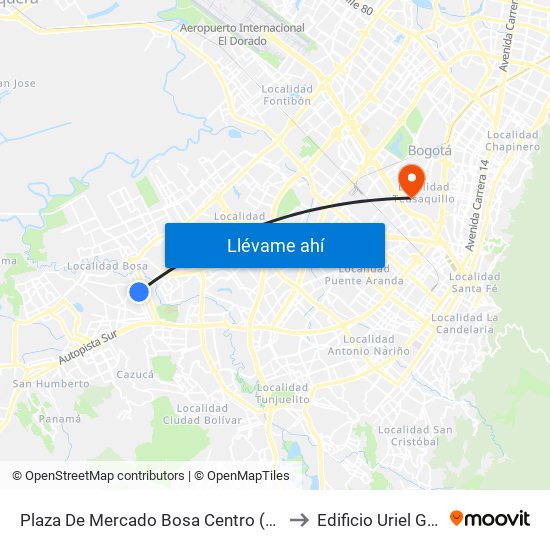 Plaza De Mercado Bosa Centro (Cl 63 Sur - Av. A. Mejía) (B) to Edificio Uriel Gutiérrez (861) map