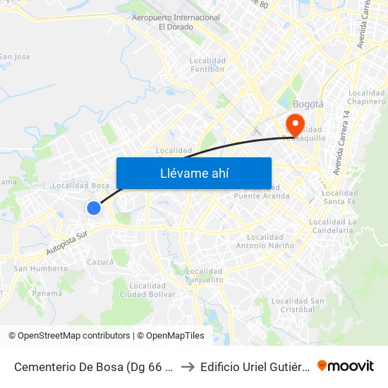 Cementerio De Bosa (Dg 66 Sur - Tv 80a) to Edificio Uriel Gutiérrez (861) map