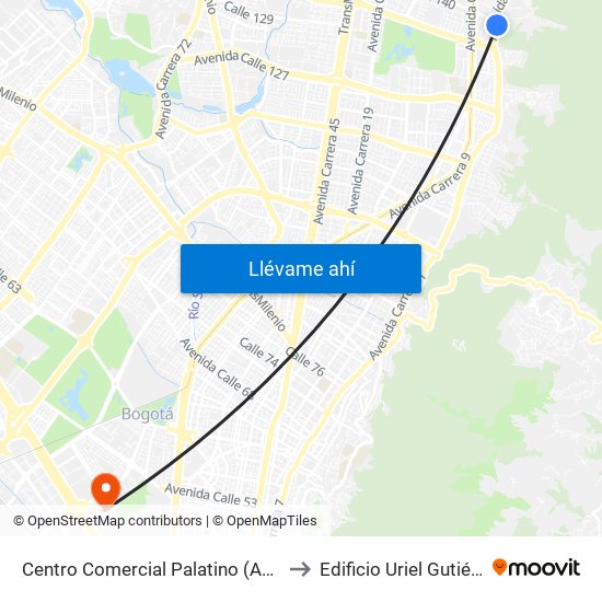 Centro Comercial Palatino (Ak 7 - Cl 140) (A) to Edificio Uriel Gutiérrez (861) map