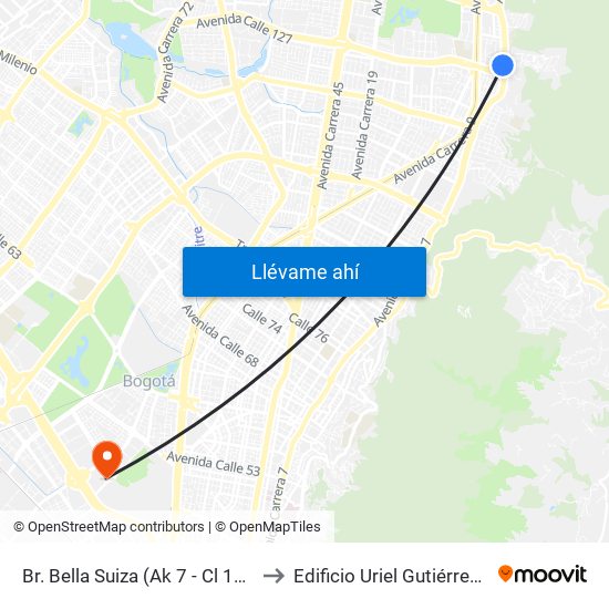 Br. Bella Suiza (Ak 7 - Cl 127a) (A) to Edificio Uriel Gutiérrez (861) map