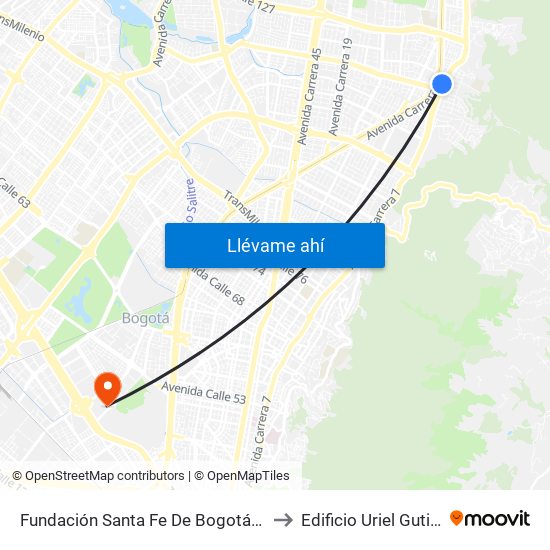 Fundación Santa Fe De Bogotá (Ak 7 - Cl 117) (A) to Edificio Uriel Gutiérrez (861) map