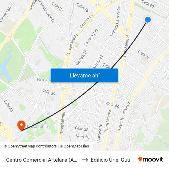 Centro Comercial Artelana (Ak 15 - Cl 86a) (A) to Edificio Uriel Gutiérrez (861) map