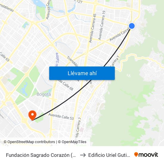 Fundación Sagrado Corazón (Ak 7 - Cl 116) (A) to Edificio Uriel Gutiérrez (861) map