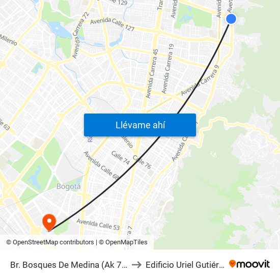 Br. Bosques De Medina (Ak 7 - Cl 132) (A) to Edificio Uriel Gutiérrez (861) map