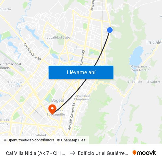 Cai Villa Nidia (Ak 7 - Cl 162a) (A) to Edificio Uriel Gutiérrez (861) map